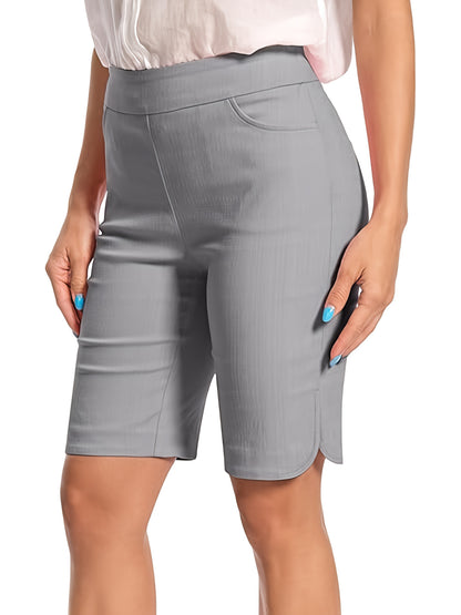 Women'S Tulip Hem Pull on Work Shorts Super Stretchy, Casual Dress Style with Front Pockets