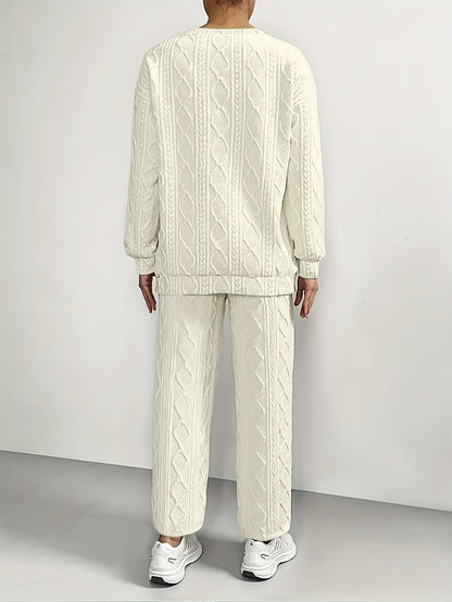2025 Fall Fashion Hit! Women's Ribbed Casual Two-Piece Set: Long-Sleeve Top And Jogger Pants, Soft Polyester Material, Eye-Catching for Daily Wear, Must-Have for Casual Chic Styles