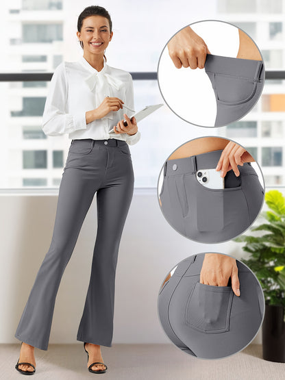 Plus Size, Plus Size Women's Dress Work Pants Slacks Stretch Comfy Breathable Soft Casual Office High Waisted Tummy Control Flare Pants with Belt Loops 4 Pockets Lounge Business