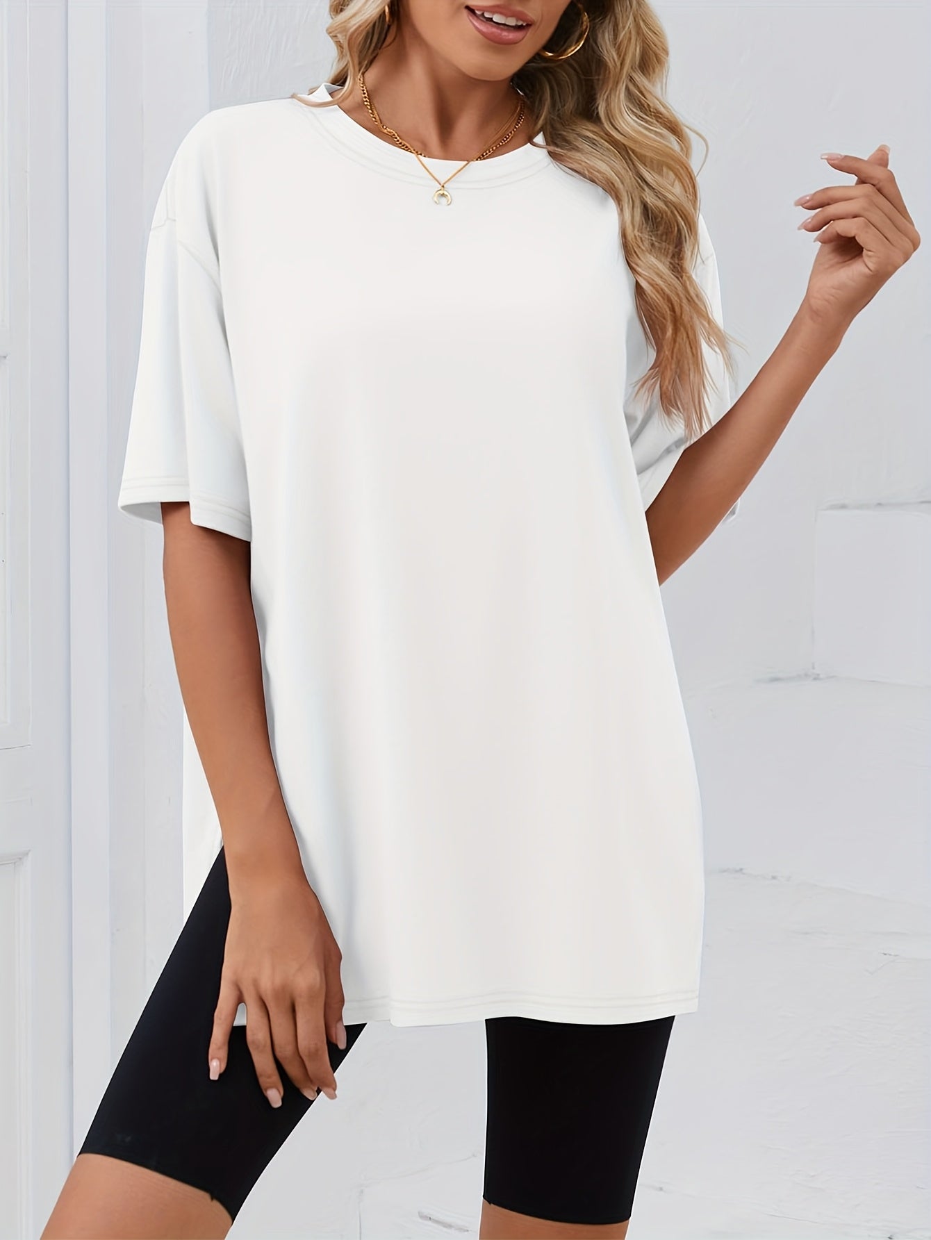 Women'S 3pcs T-Shirt Set - Extra Large, Casual Short Sleeve, Side Cut-Out, Round Neck, Loose Fit, Solid Color, All-Season Tops