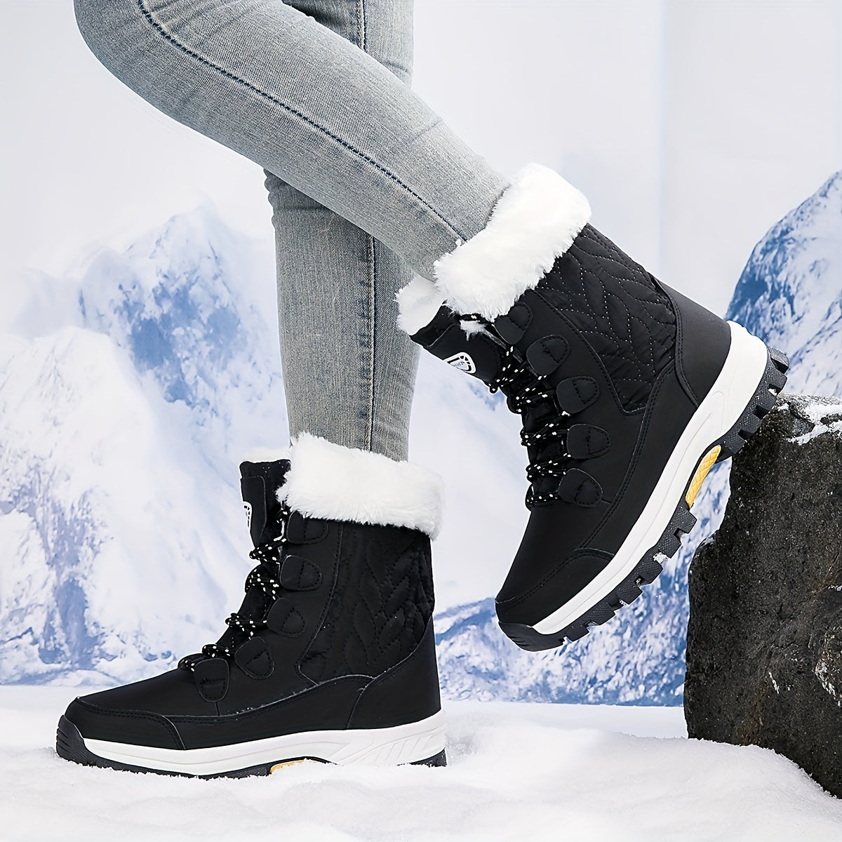 Winter Women'S Outdoor Snow Boots, Anti-cold Warm Padded High Top Boots, Non-slip Comfortable Hiking Boots