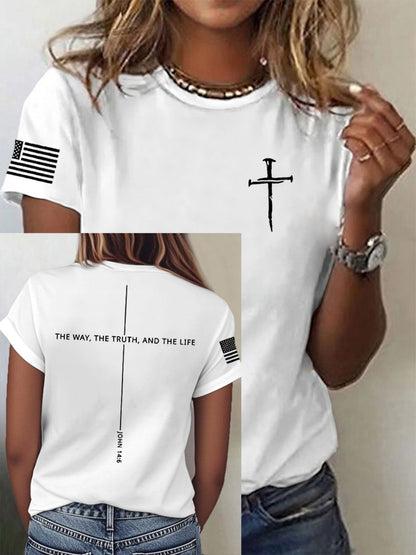 Nixeci Brandnixeci Brandpatriotic Christian Crew Neck T-Shirt - Lightweight And Breathable Short-Sleeve Top with "The Way, The Truth, The Life" Cross And American Flag Design. 3D Digital Print, Specially Designed for Teenagers, For Teenager