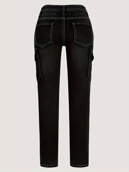 Plus Size Women'S Fashion Skinny Jeans -Comfortable Cargo Denim Pants with Side Pockets