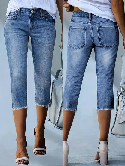 Women'S Denim Shorts, Mid-Length Pants, Fashionable Retro Slim-Fit Stretch Jeans, Women'S Tight-Fitting, Comfortable Women'S Denim Mid-Length Pants, Capri Pants
