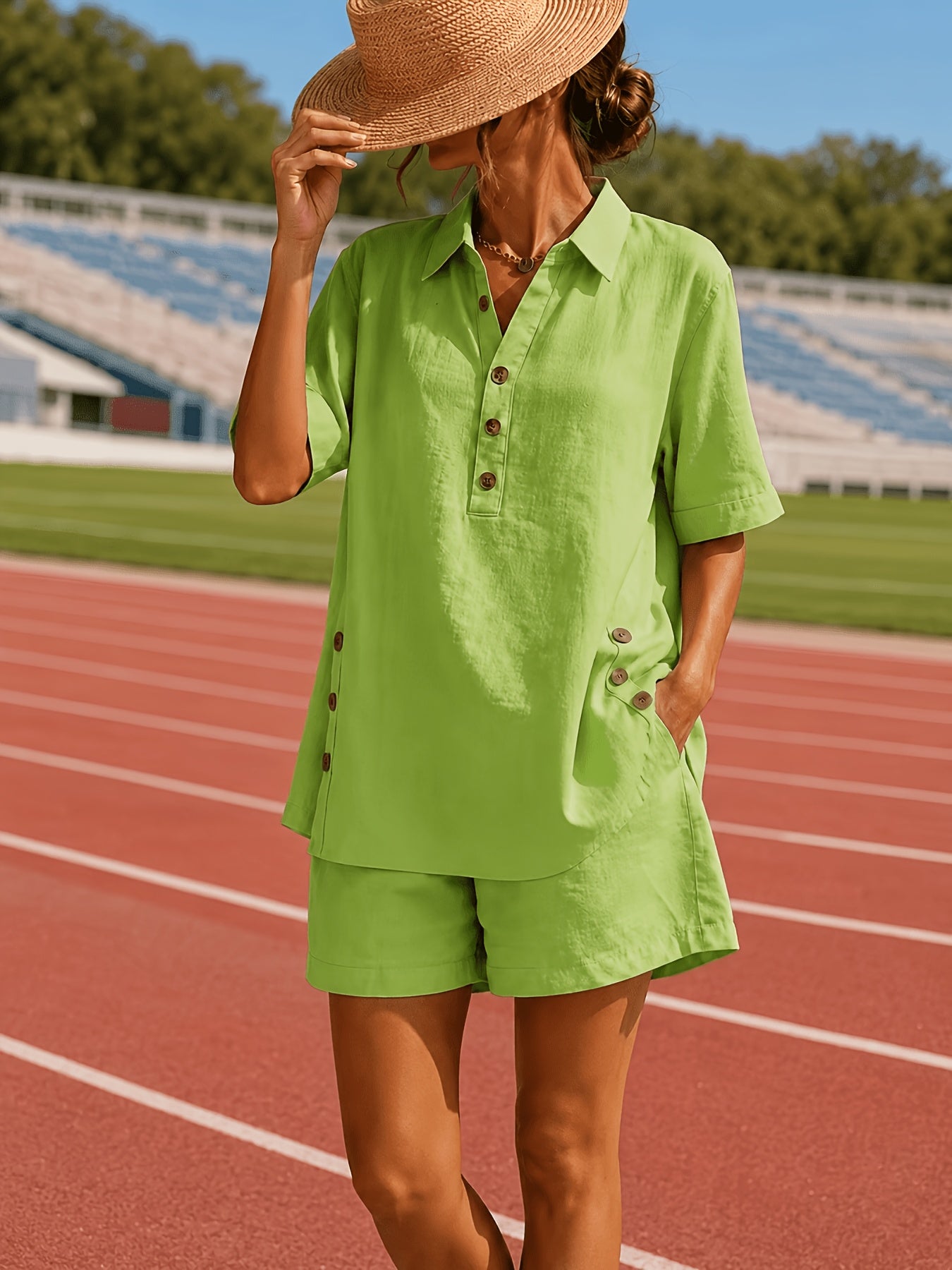 2pcs Spring/Summer 2026 New Women'S Short-Sleeved Shirt And Loose Trousers Two-Piece Set Runs Small