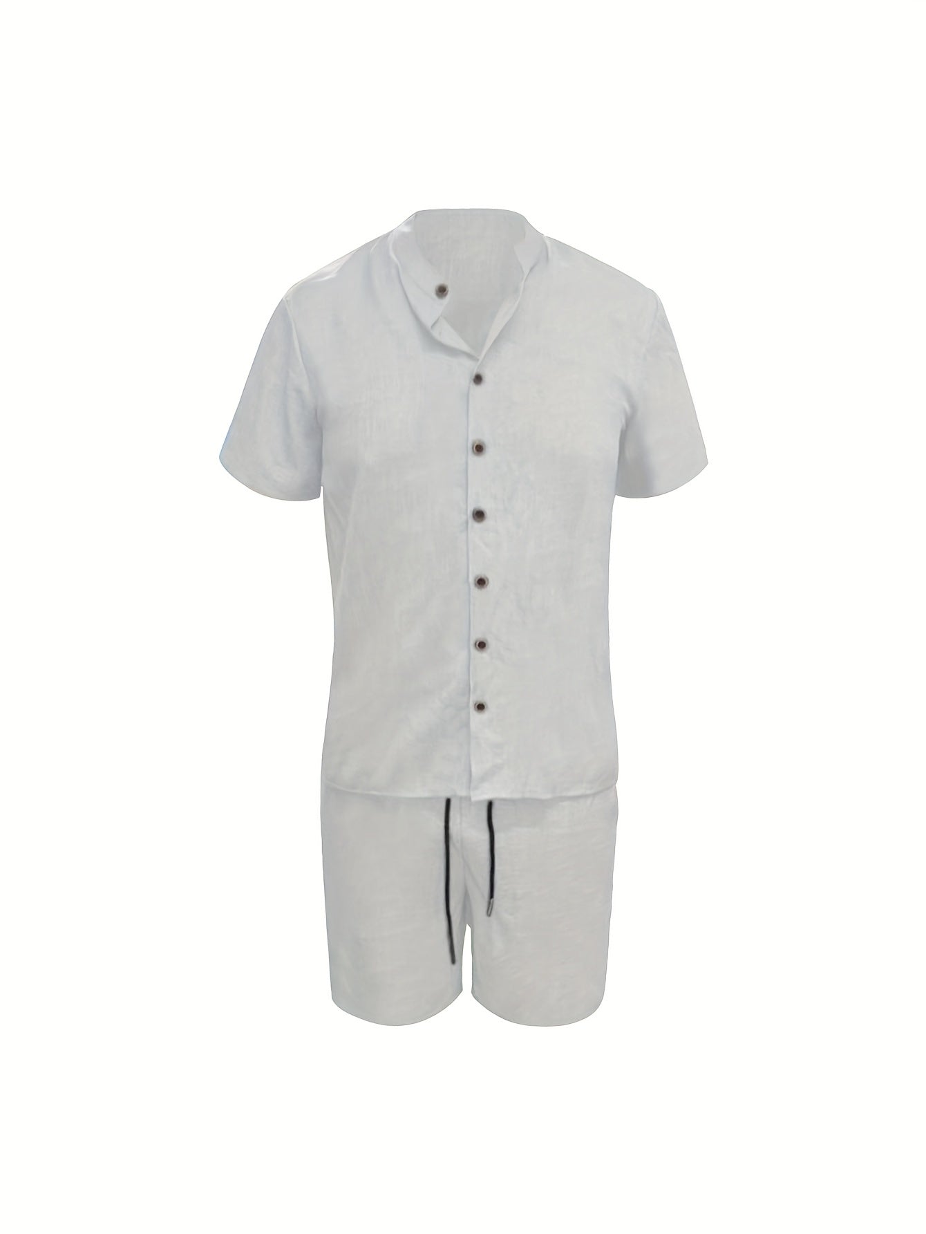 Summer Casual Fabric Men's Solid Color Short Sleeve Single-Breasted Shirt and Shorts Set