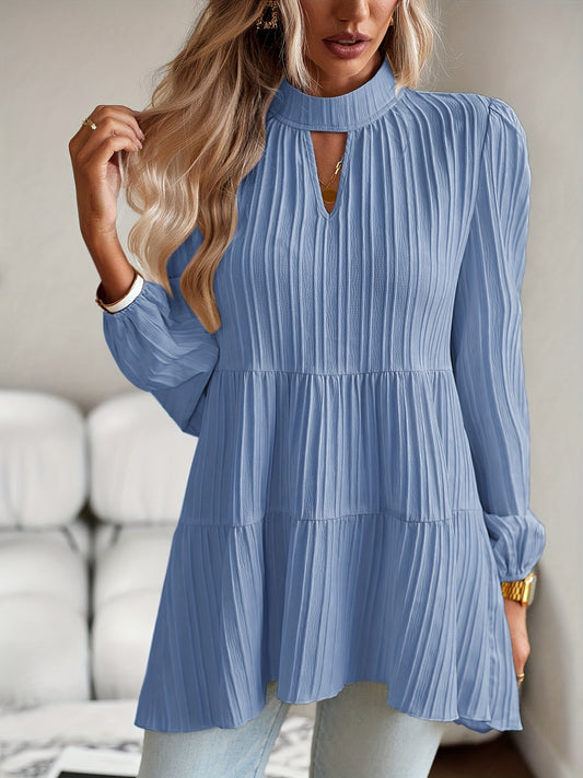 ZAFUL Women's Elegant Ribbed Shirt - Loose Fit Long Sleeve Oversized Blouse, Solid Color Round Neck Tunic Top, Machine Washable Loose Layers for Spring/Autumn & Year-Round Wear (Non-)