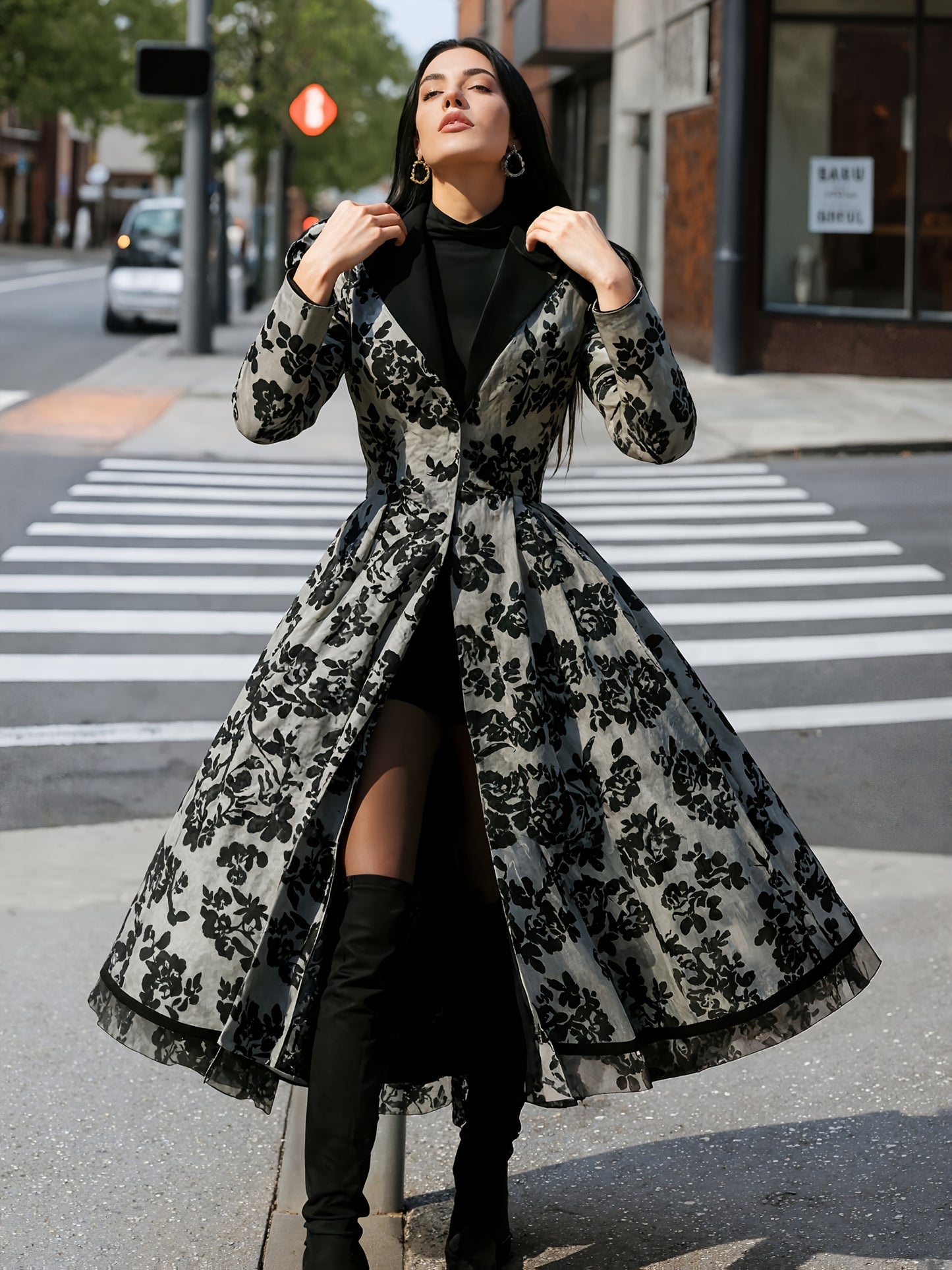 2025  Beauty Autumn and Winter Lace Patchwork Jacket Vintage Long Trench Coat Women, casual and comfortable, machine washable