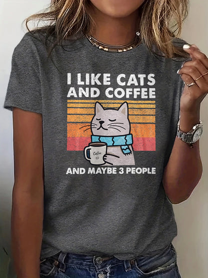 Women'S T-Shirt Featuring a Cartoon Cat with a Blue Scarf, Designed with a Trendy Print. It'S Soft, Comfortable, And Gentle on The Skin, Making It Perfect for Casual And Sporty Looks. This Versatile Round-Neck