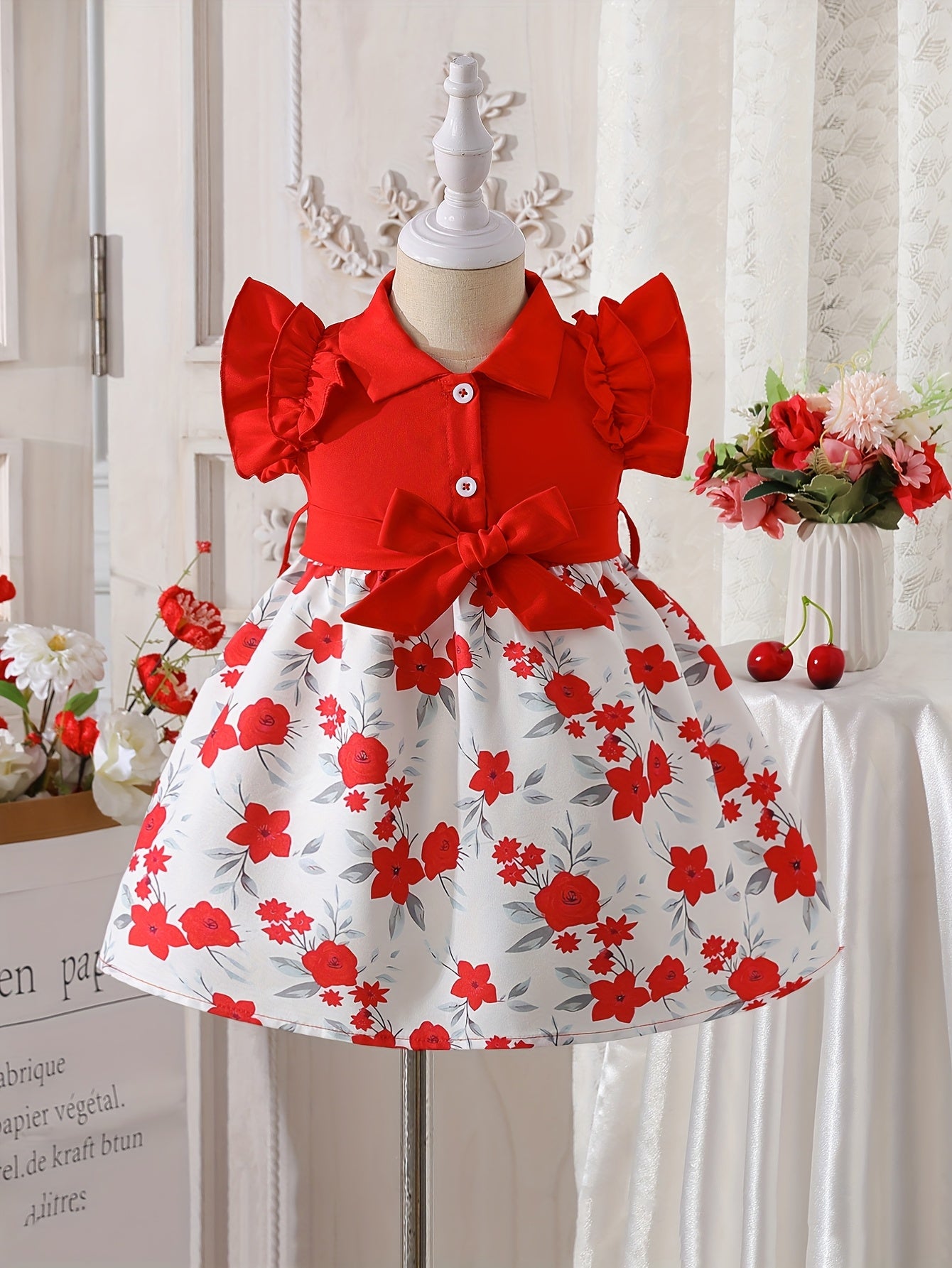 Girls' Dresses, Casual Girls' Dresses, Summer Frilly Printed Short-sleeved Dresses for Girls, Cute Girls' Dresses, Versatile, Fashionable, Cute And Casual Style, Suitable for Festivals And School Wear, Valentine's Day Gift, Girls' Birthday Gift