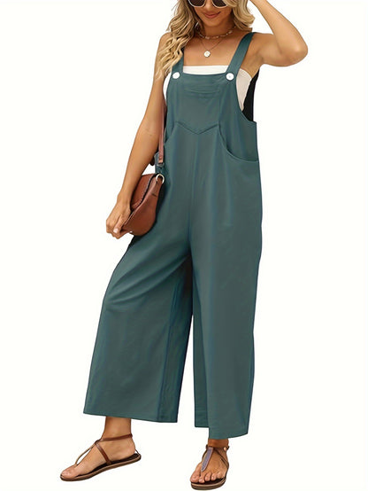Women's Loose Fit Cotton-Linen Overalls Jumpsuit - Adjustable Strap Wide Leg Romper Pants with Zipper Closure, Non-See-Through Lightweight One-Piece Outfit for Women, Casual to Formal Events (Spring/Fall/Summer) - Everyday & Formal Wear, Ladies Rompers An