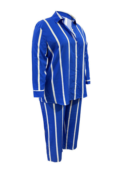 Women's Two-Piece Pants Set - Striped Casual Matching Outfit