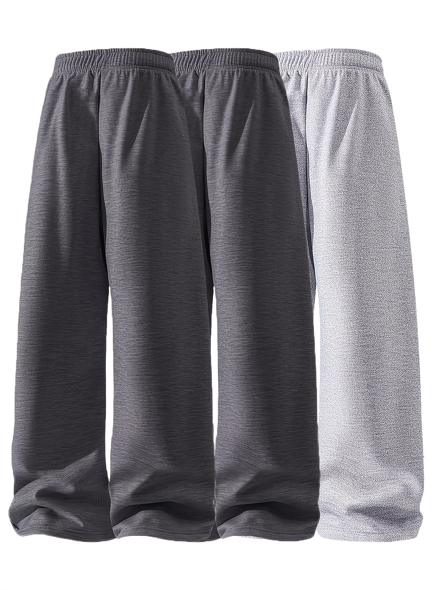 3pcs Men's Lightweight Soft Joggers - Loose Fit Straight Leg Pants Waist, Light Grey & Black/Dark Grey, All-Season Comfort Suitable for Gym, Casual Wear, Everyday Use - Straightforward Casual Style (Stock Available)