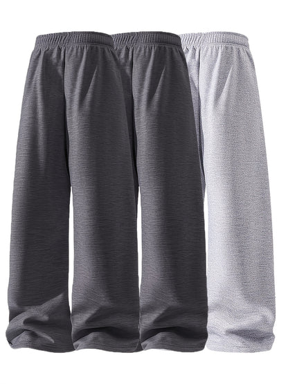3pcs Men's Lightweight Soft Joggers - Loose Fit Straight Leg Pants Waist, Light Grey & Black/Dark Grey, All-Season Comfort Suitable for Gym, Casual Wear, Everyday Use - Straightforward Casual Style (Stock Available)