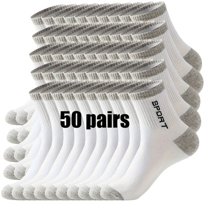50 Pairs Of Socks, Men'S And Women'S Mid Length Socks, Breathable And Sweat Absorbing, Trendy Sports Long Socks