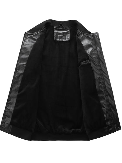 Plus Size Men'S Letter "R" Print PU Jacket for Spring/Autumn, Oversized Punk Raglan Baseball Jacket for Big & Tall Males, Men'S Clothing