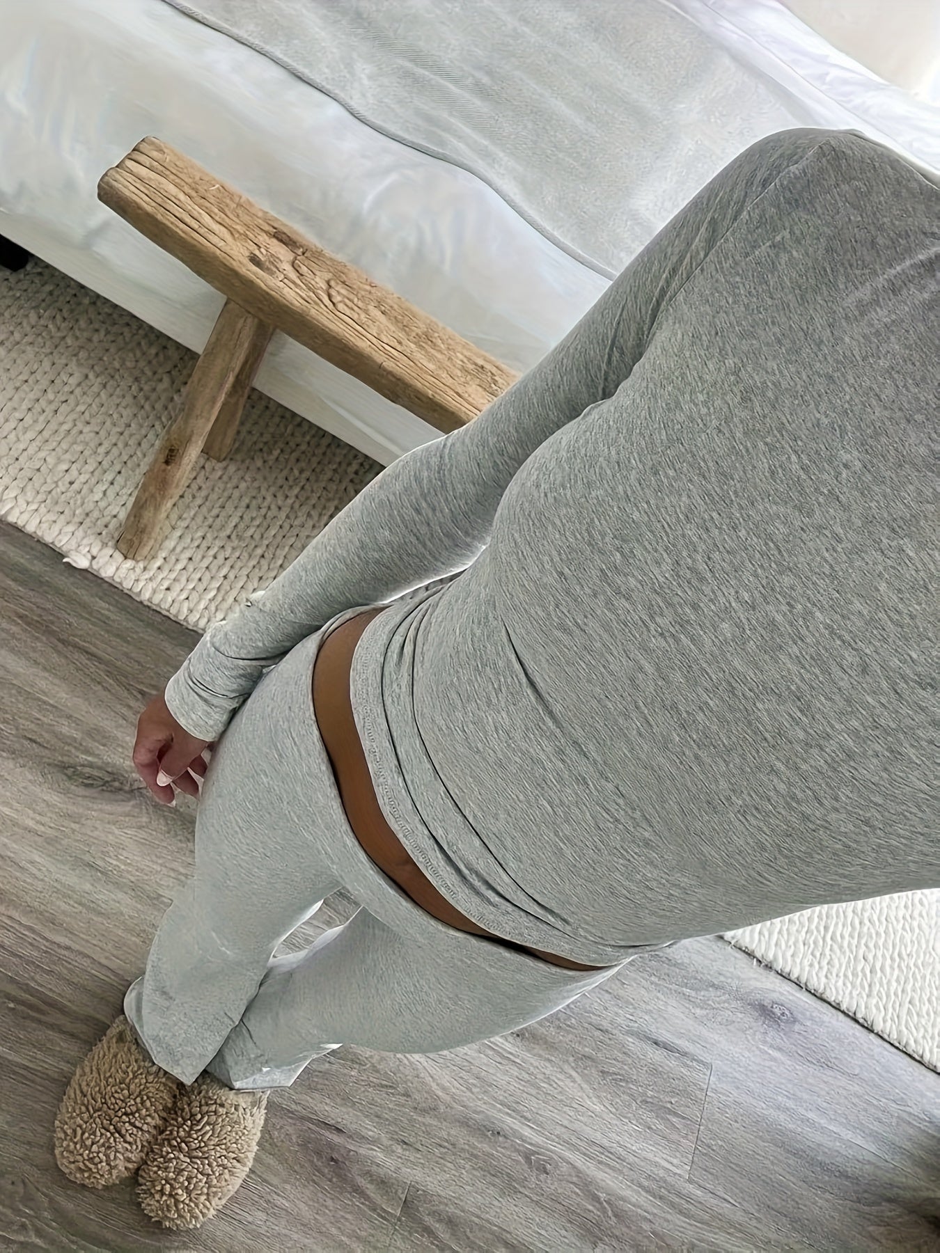 Casual Two Piece Outfits Long Sleeve High Waist Fold-Over Flare Flared Leggings Pants Sets Streetwear