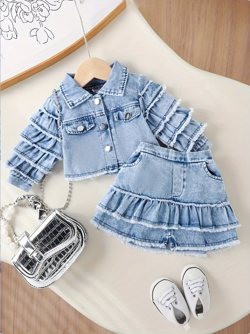 Baby Girls' Ruffle Denim Jacket & Skort Set - 2-Piece