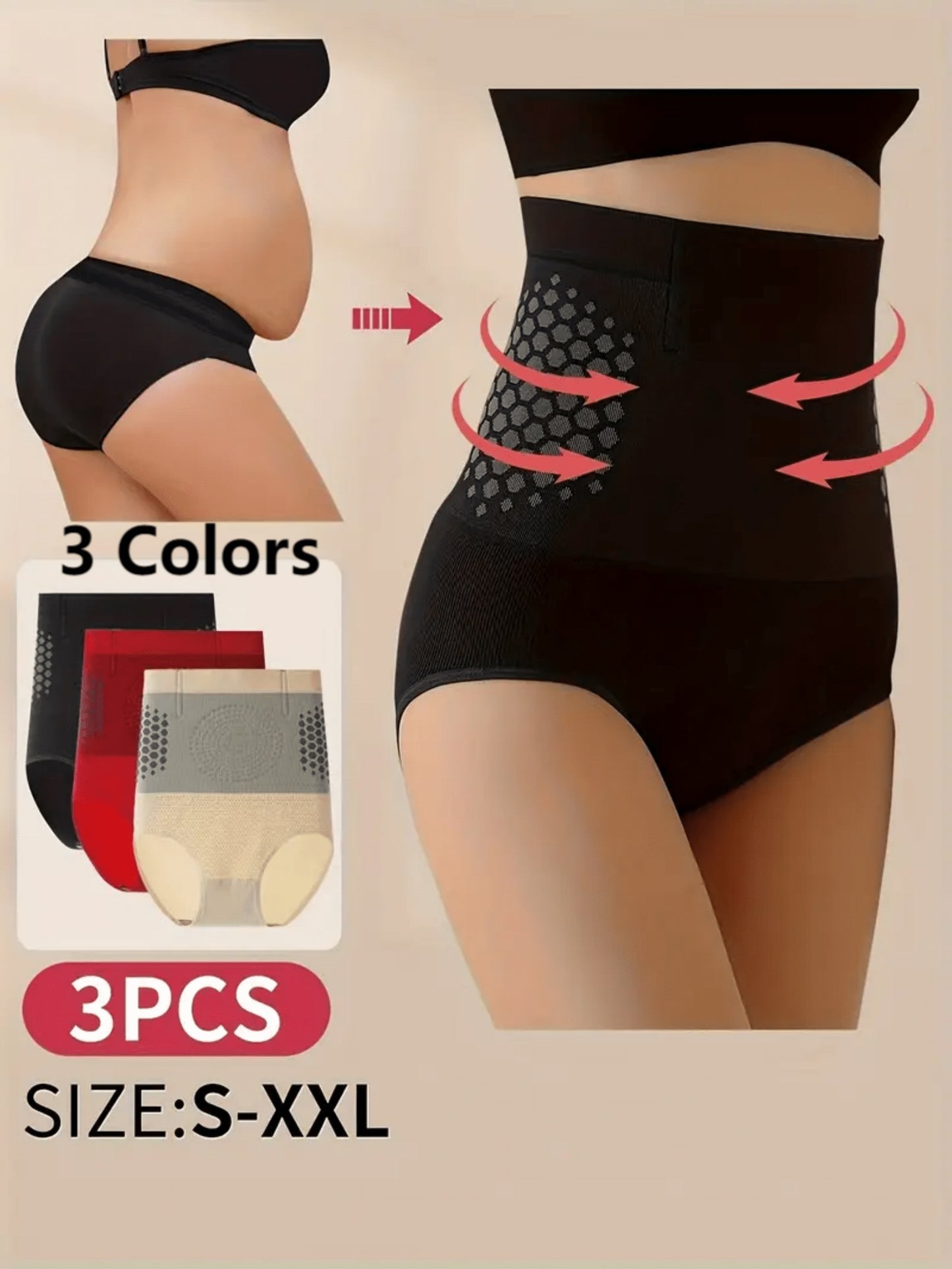 [Tummy Control Underwear] 3pcs High-Waist Tummy Control Underwear, -Burning Fabric, Seamless Weave, Soft And Comfortable, Firm Abdominal Support, Suitable for Postpartum, Shaping Waist And Hip Lift