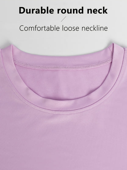 4pcs Solid Sports Tee Round Neck Slim Stretchy Ideal for Yoga Gym Workouts Women'S Athletic Wear Sporty Style Clothes Gym Shirts Workout Tops Oversized Gym Shirts Fitness Outfit, Summerwins