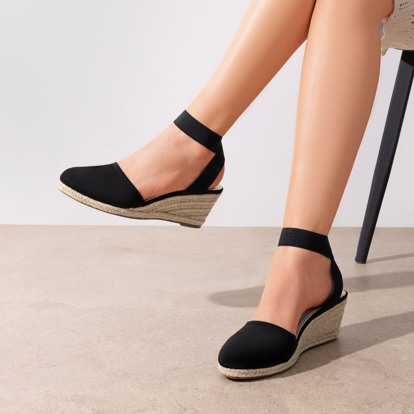 Women's Elastic Ankle Strap Espadrilles Wedge Sandals Closed Toe Platform For Women Ankle Strap Casual Comfortable Wedge Sandals Breathable And Comfortable, Suitable For Spring, Summer And Fall