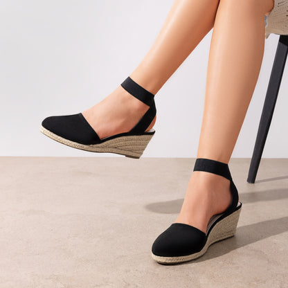 Women's Elastic Ankle Strap Espadrilles Wedge Sandals Closed Toe Platform For Women Ankle Strap Casual Comfortable Wedge Sandals Breathable And Comfortable, Suitable For Spring, Summer And Fall