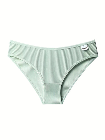 8pcs Women'S Panties Sexy Low-Waist Solid Color Briefs Ribbed Comfortable And Breathable Sports Underwear