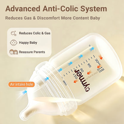 Baby Bottles for Newborn 0-6 Months, Wide Neck Anti-Colic Bottles, Leak-Proof & Easy to Clean, Perfect for Breastfed Babies, Baby Shower Gift Set (BPA Free)