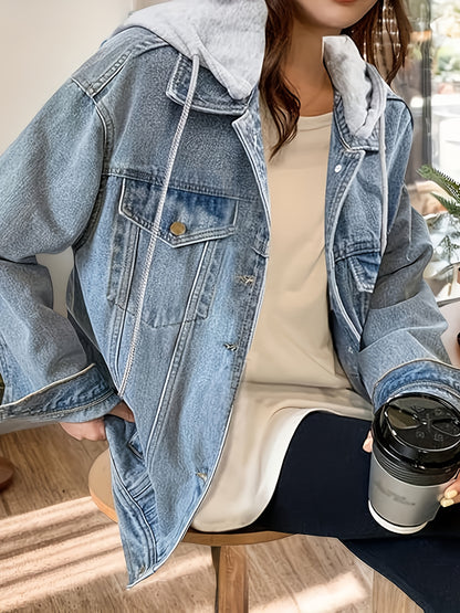 2025 New Women'S Denim Jacket with Hood, Oversized Imitation Old Denim Jacket, Hooded Sweatshirt
