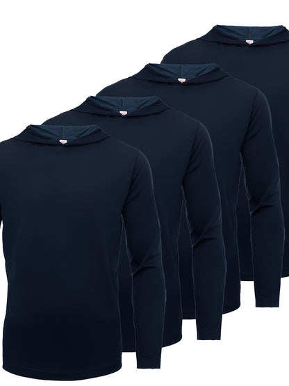 Four Piece Men'S Long Sleeved Solid Color Sports Top, Long Sleeved Hooded Sports Top, Quick Drying Fabric, Simple, Comfortable And Breathable