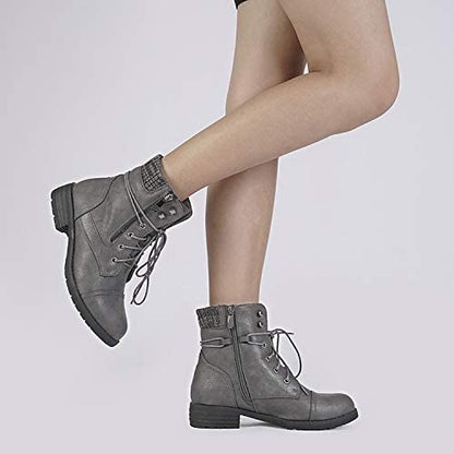 Women's Lace Up Combat boots Winter Warm Ankle Booties Short Boot