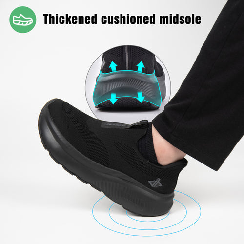 Mens Slip In Hands Free Shoes Wide Toe Box Arch Support Orthopedic Walking Sneakers Cushioned Thick Zero Drop Sole Metatarsal Pads