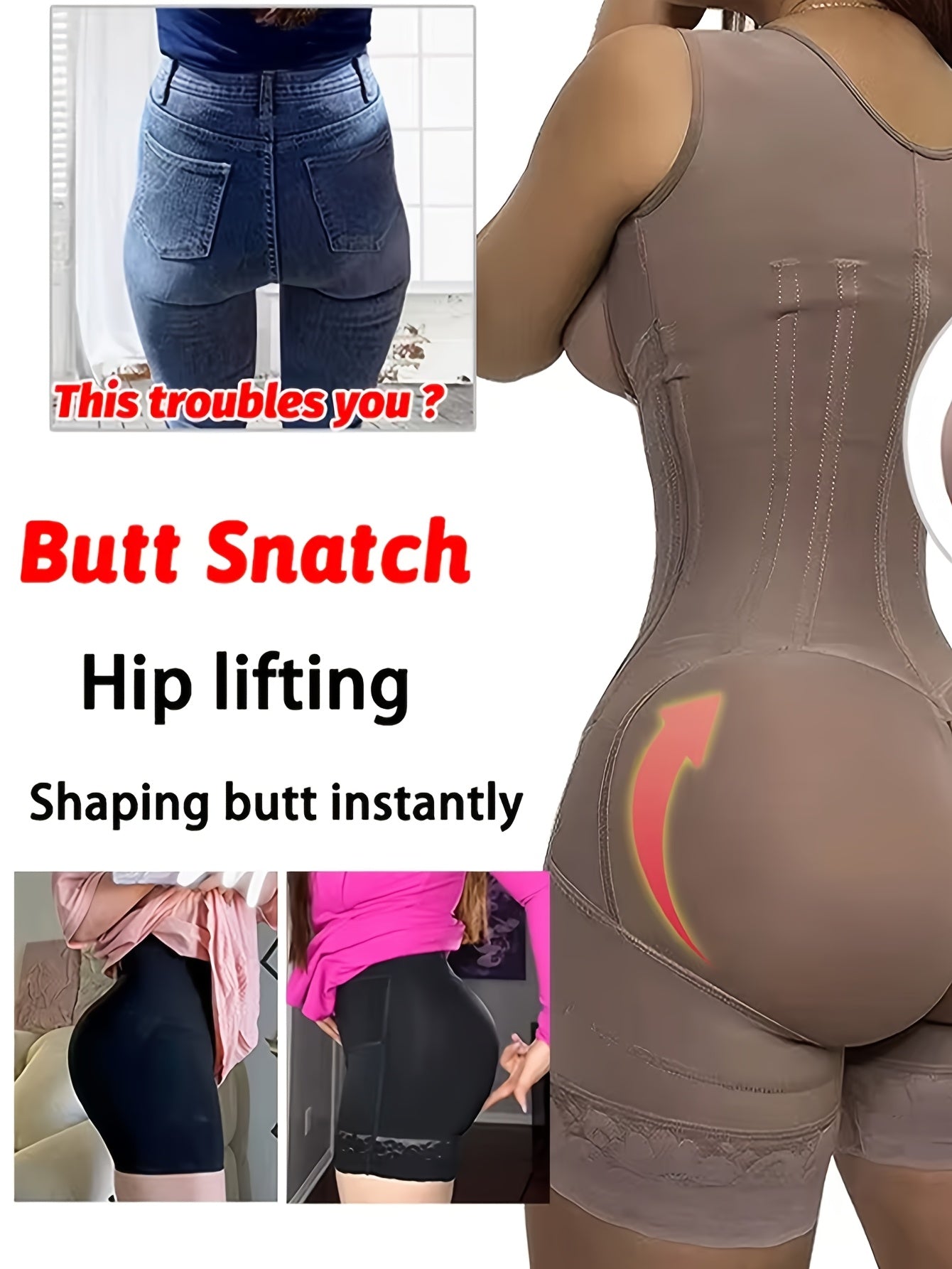 Women Plus Size 2in 1 Tummy Control Shapewear Bodysuit, Fajas Shapewear.adjust Hooks And Zipper Abdomen Trimmer Shapewear