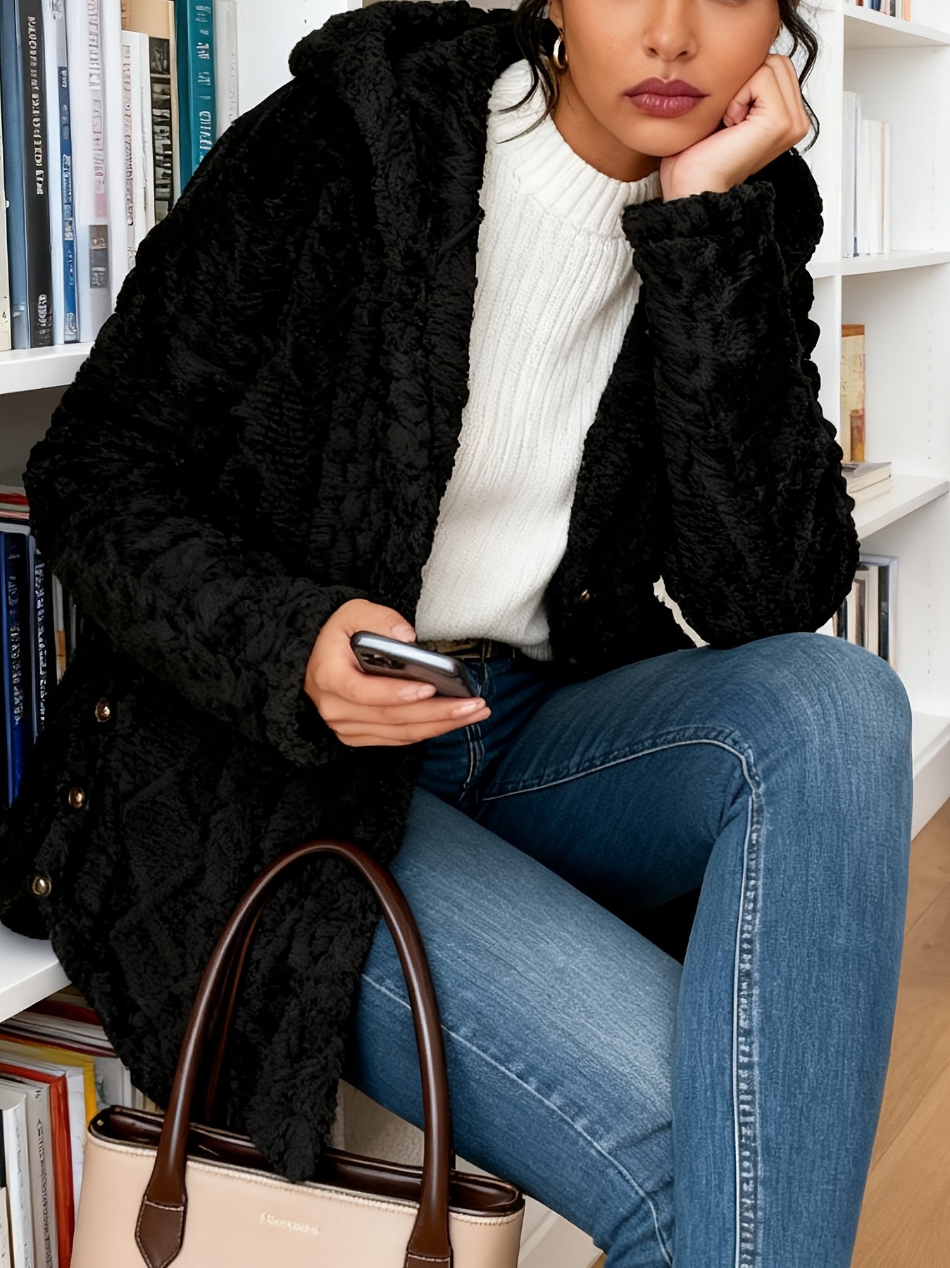 Oversized Chunky Cable Cardigan for Women in Soft Pink, Featuring an Open Front And Long Sleeves. This Winter Coat Is Perfect for Casual And Semi-Formal Fall And Winter Outfits, Designed Without Buttons