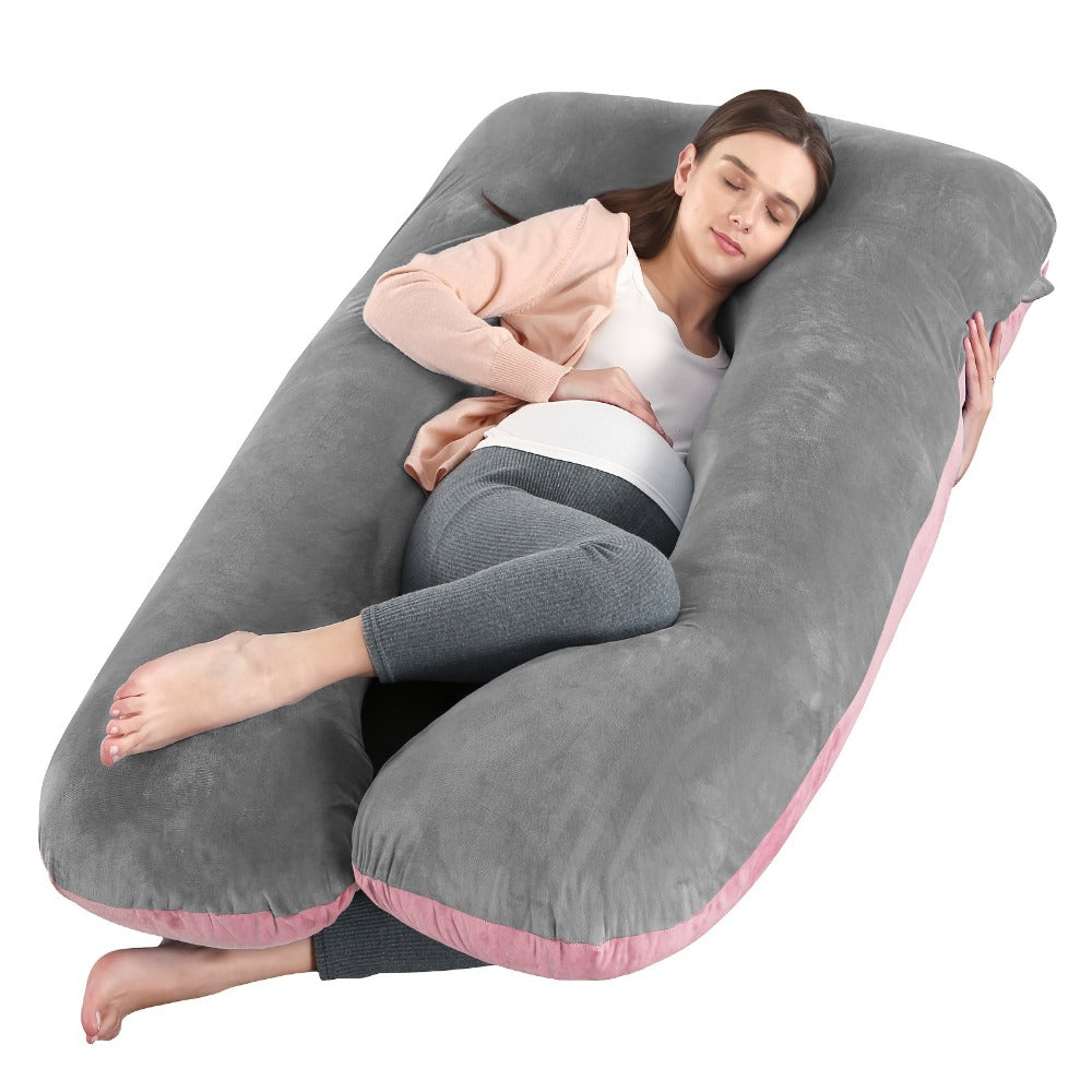 43-Inch Cooling J-Shaped Pregnancy Pillow - Washable Cooling Velvet Cover