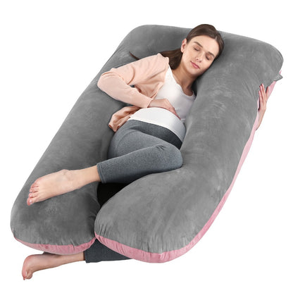 43-Inch Cooling J-Shaped Pregnancy Pillow - Washable Cooling Velvet Cover