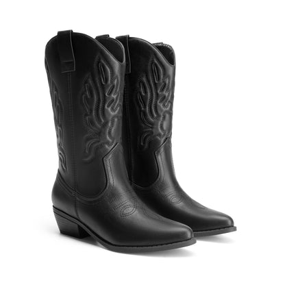 Women's Cowboy Boots Mid Calf Cowgirl Boots Embroidery Stitched Western Boots