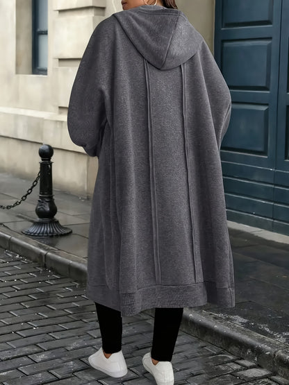 Plus Size - Plus Size - Plus Size Women'S Elegant Hooded Coat - Long Formal to Casual Outerwear, Zipper Closure, All-Season Chic Jacket for Everyday And Special Occasions, Stylish Layering Piece, Sophisticated Design, Durable Construction