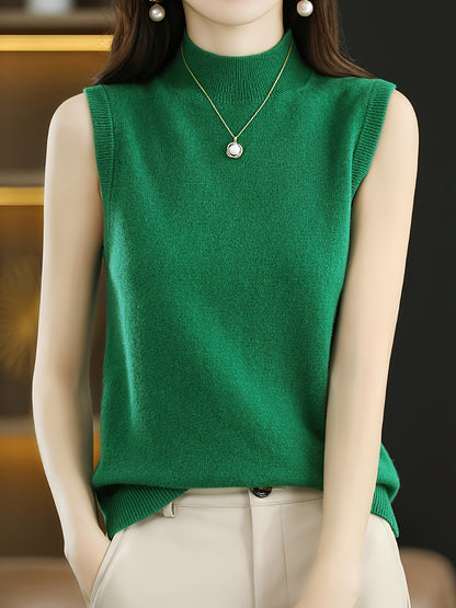 New Women's Vest Women Spring Summer Slim Ladies Short Solid Color All Matching Half High Neck with Sleeveless Top Festive Atmosphere Clothing