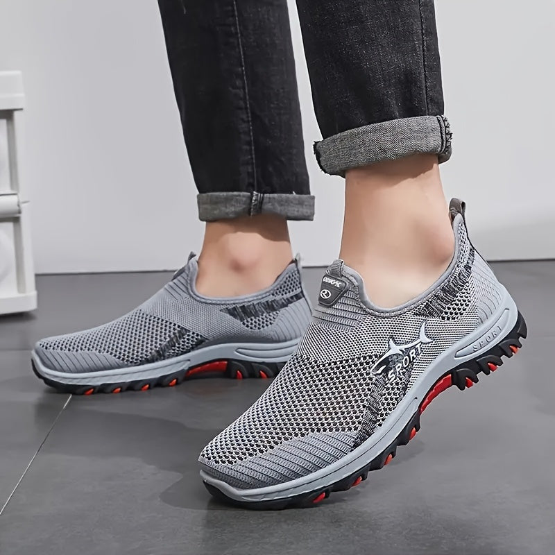 Men's Breathable Mesh Sports Sneakers, Easy-Wear Slip-On Shoes with Monochrome Fabric Upper, Rubber Sole, Round Toe Design, Low-Top Casual Athletic Footwear for Spring and Summer
