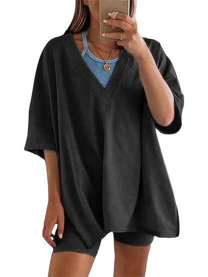 Women'S 2pcs Set Featuring Oversized Biker Shorts And a Reversible