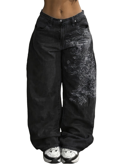 Women Hip Hop Baggy Jeans Trendy Mid-Low Waisted 90S Vintage Denim Pants Baggy Vintage Jeans Streetwear