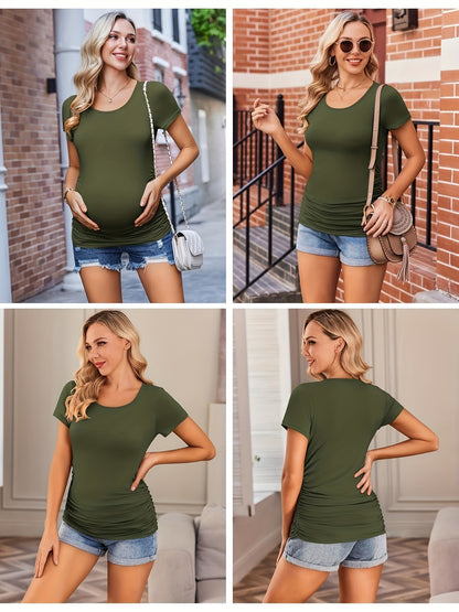 3 Packs Womens Maternity Shirts Side Ruched Pregnancy Tee Top Tunic Blouse Casual Mama Clothes