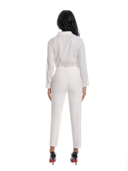 Women'S Mid Waisted Slim Fit Ankle Length Stretch Trousers Vibrant Red High Stretch Fabric with Pockets, Elegant Office Workwear & Evening Out Pants, Machine Washable All-Season Versatile Bottoms, Formal Attire Trousers, Easycare Trouser