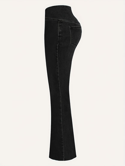 Women's High-Waisted Stretch Jeans - Wide-Leg Bell-Bottom Flared Pants with Cross-Waist , -Like Rayon//Spandex (75/23/2%), All-Season Casual to Dressy Wear, Wrinkle-Resistant Trousers