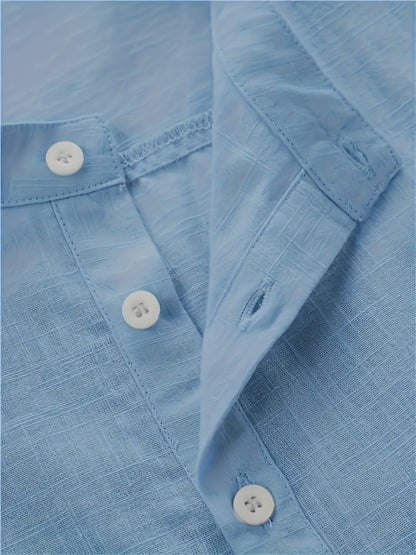 Men's Solid Plus Size Long Sleeve Casual Shirt - Stretch