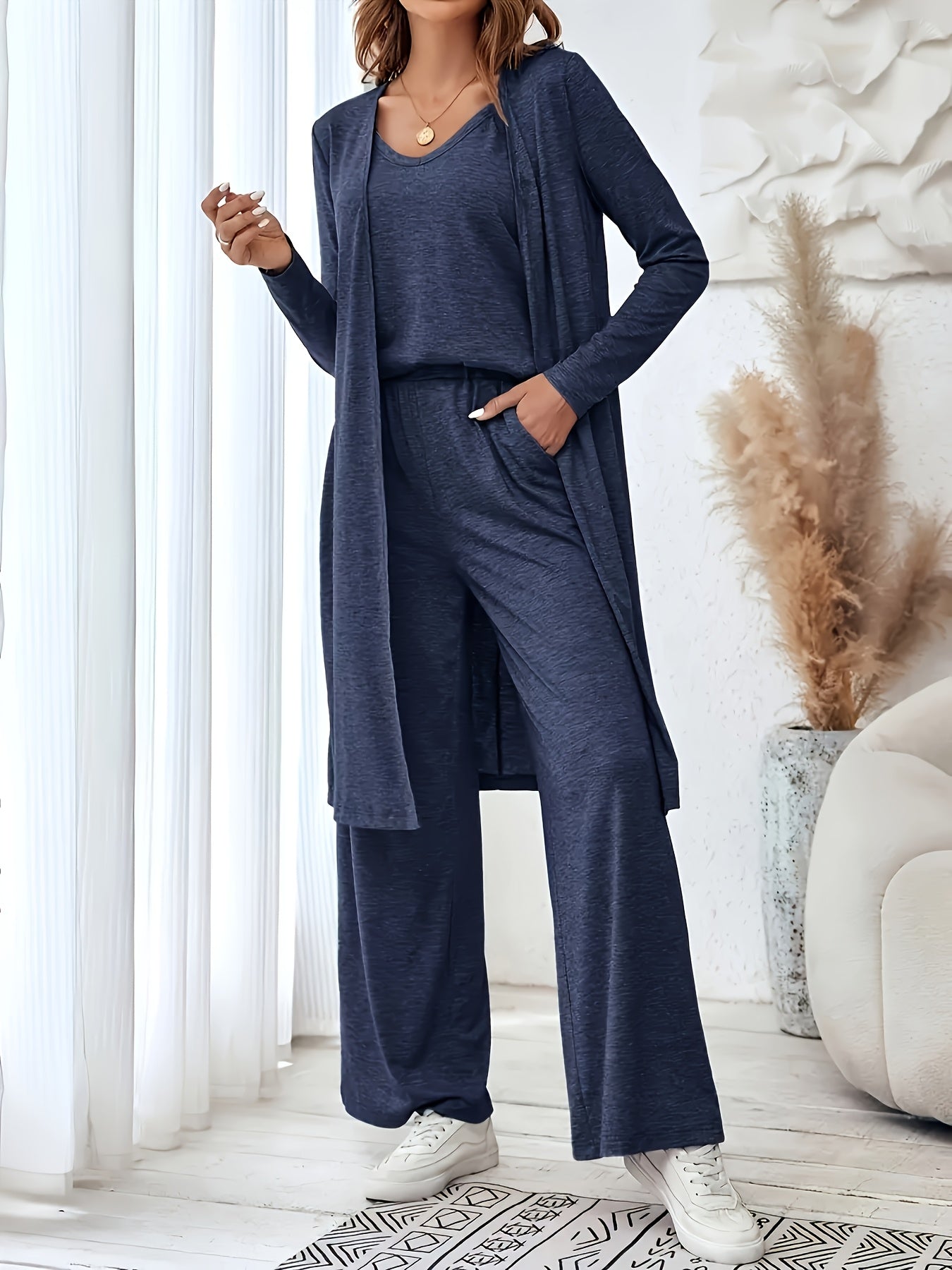 Women's Three-piece Outfit - Large Size Long Cardigan Pullover Casual Pants Set, Perfect For Spring/Autumn 2025, Highly Versatile Set