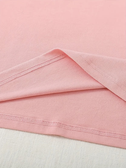 Women'S Casual Short Sleeve T-Shirt- Pastel Letter Print Round Neck Top, All-Season Comfortable Machine Washable Style
