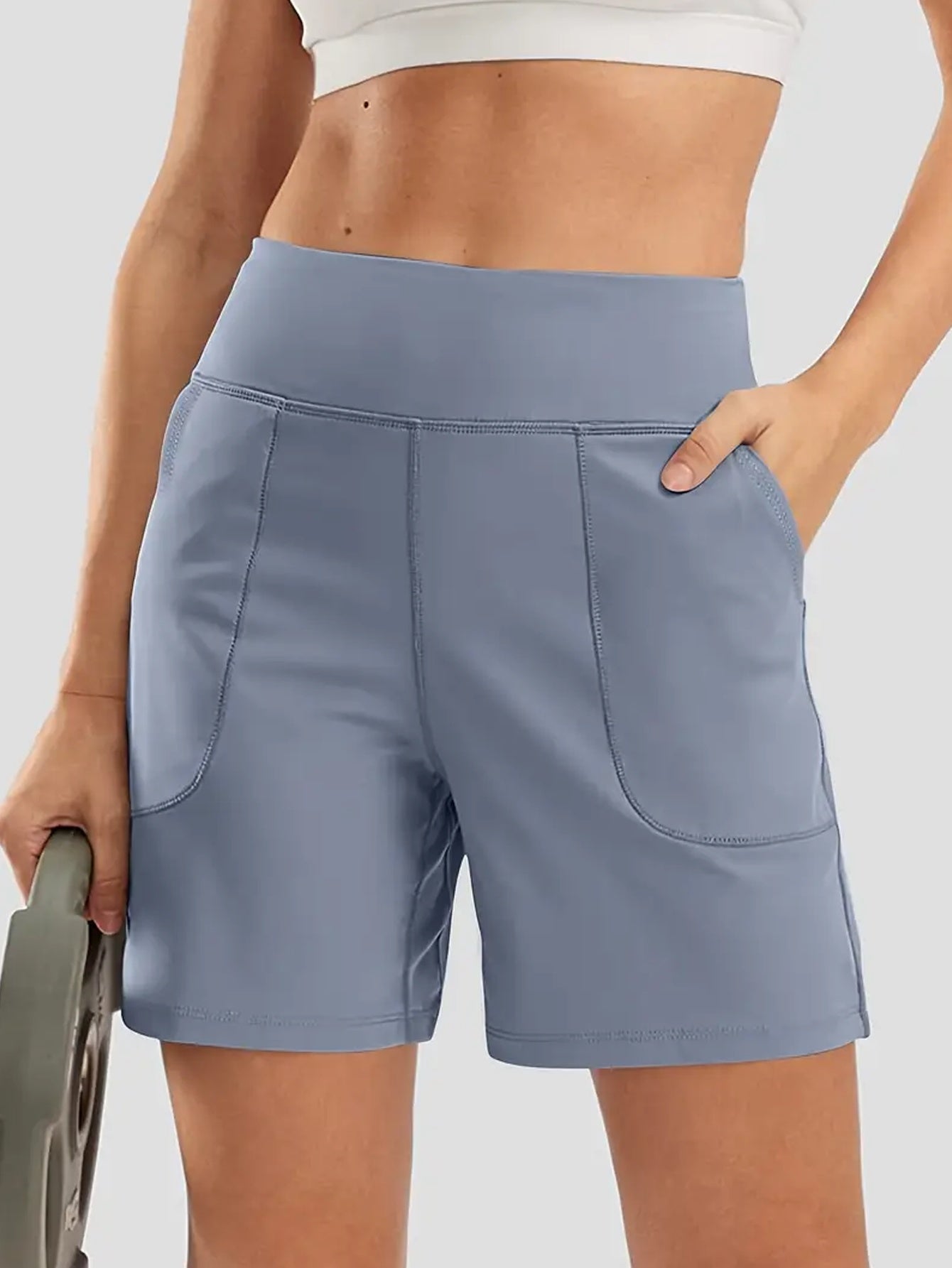 1pc Women's Elegant Special Line Sports Fitness Casual Shorts - Breathable Stretch Fabric with Pockets, Regular Fit for Summer Outdoor Running, Hiking & Training, Smooth Texture Apparel, Workout Shorts