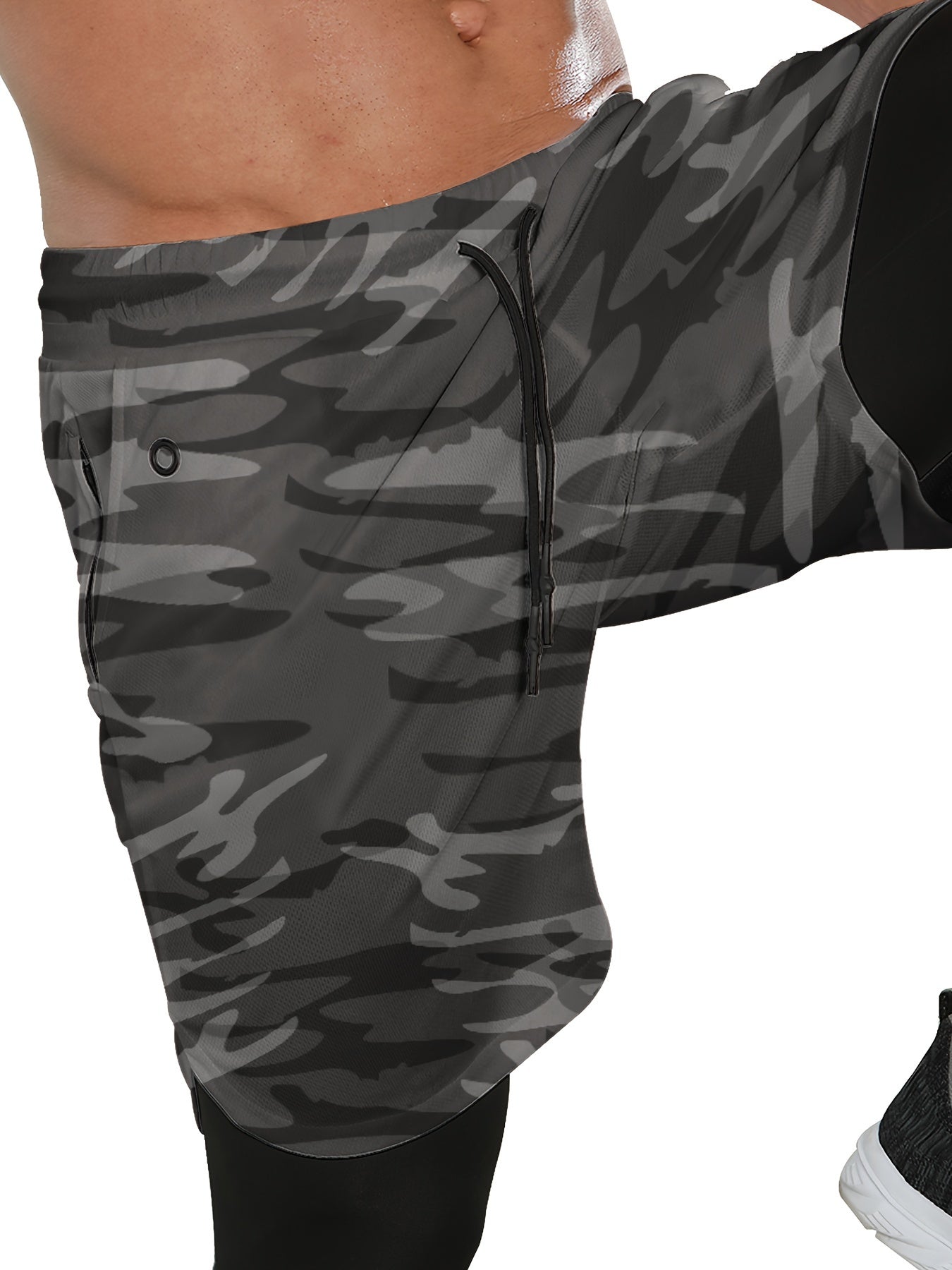 Compression Pants Men 2 in 1 Running Pants Workout Pants for Men Gym Tights with Towel Loop